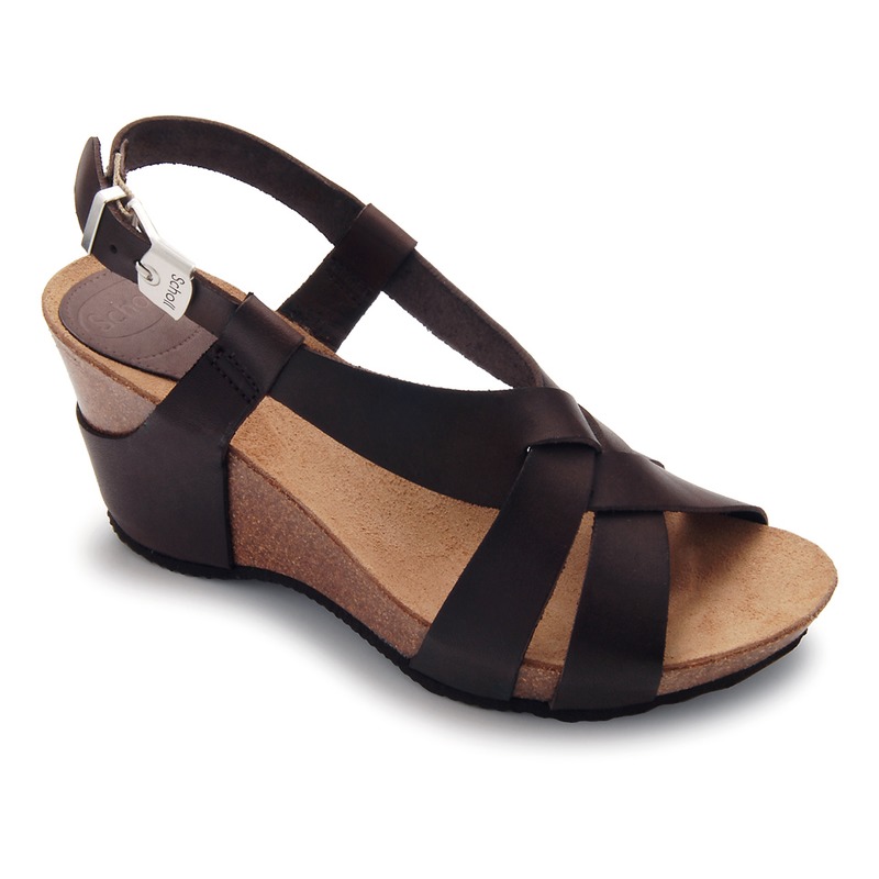Scholl CORANTA - tmavo hnedé kožené módne sandále