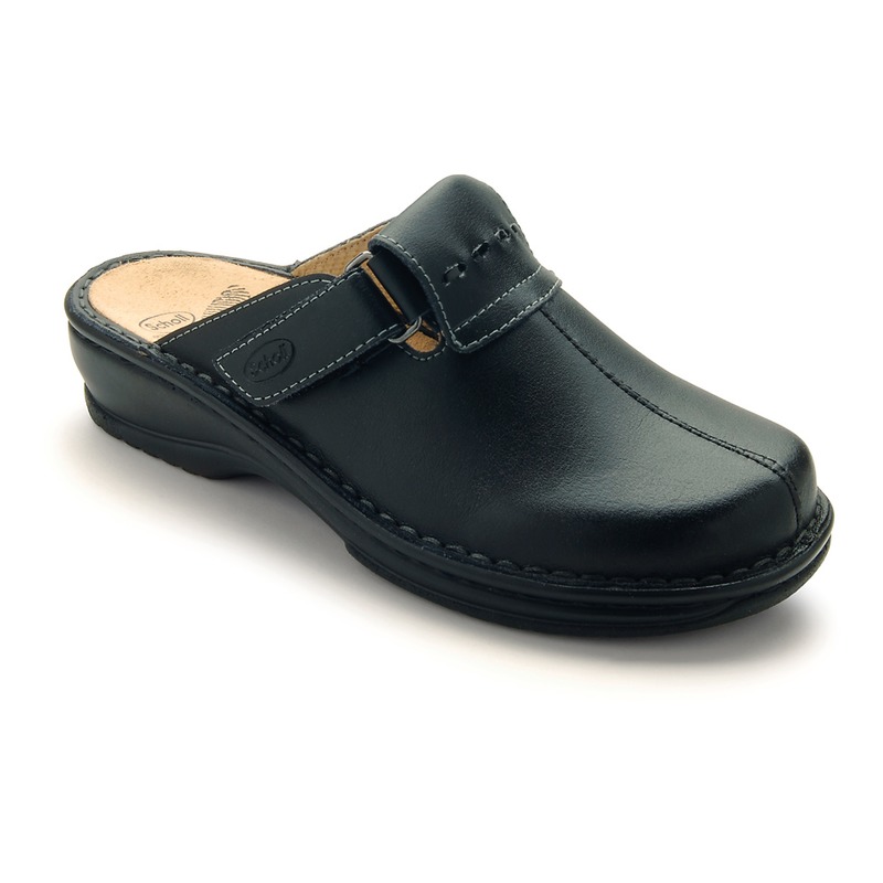 Scholl Agatha čierne kožené zdravotné papuče